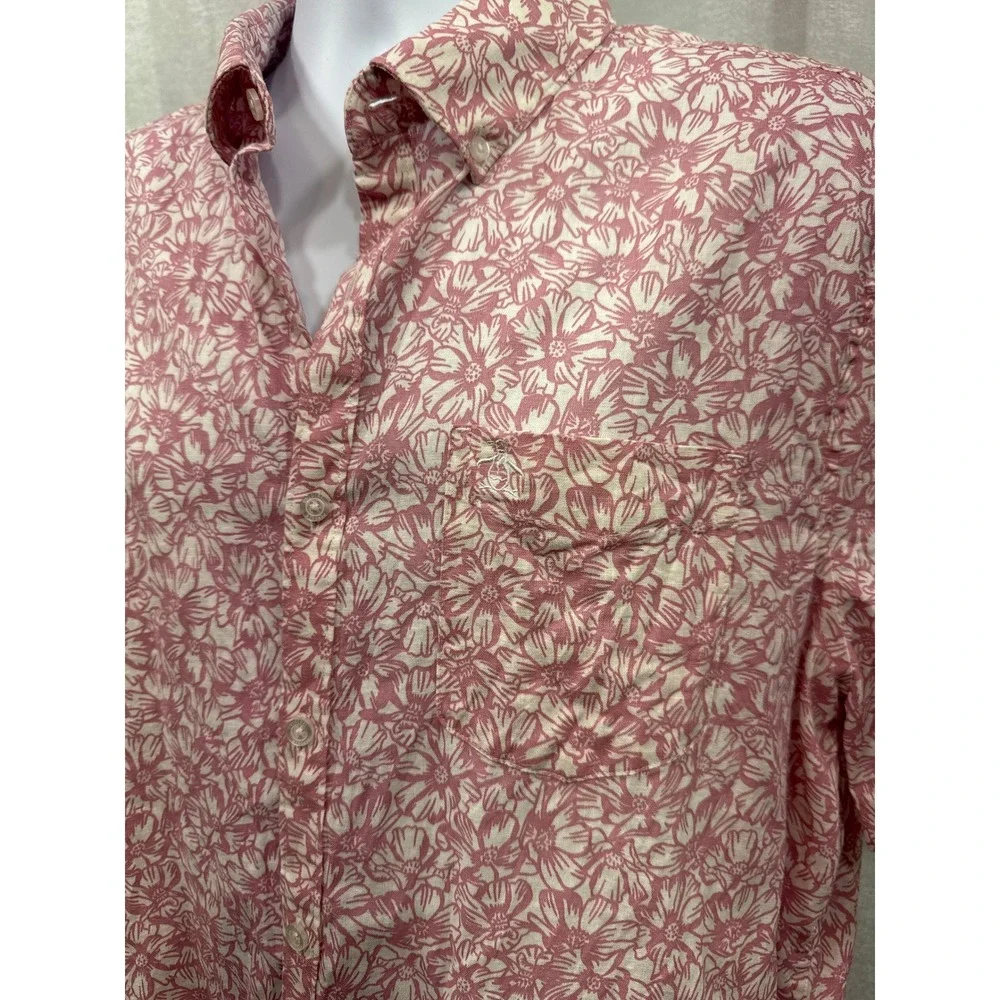 Original Penguin Mens XL Pink‎ Floral Linen Blend Short Sleeve Button Down Shirt